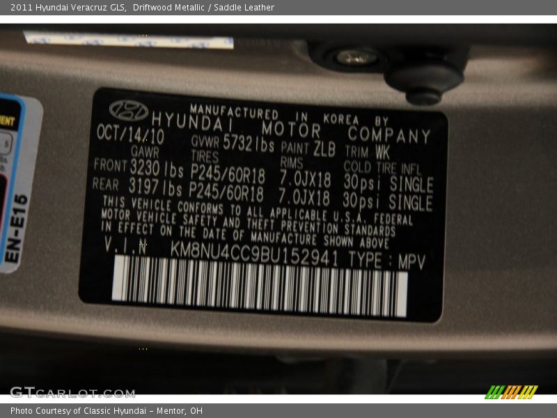 Driftwood Metallic / Saddle Leather 2011 Hyundai Veracruz GLS