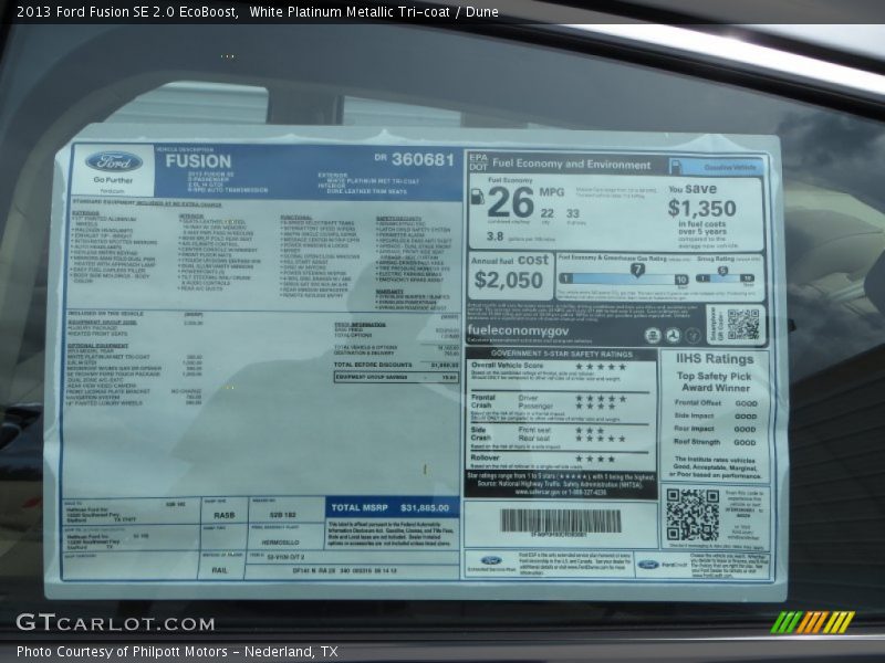 White Platinum Metallic Tri-coat / Dune 2013 Ford Fusion SE 2.0 EcoBoost