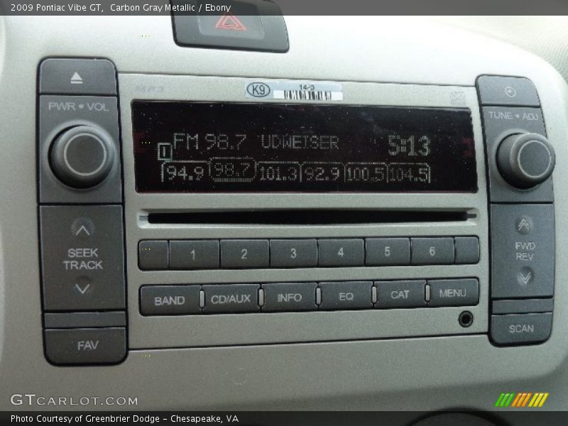 Carbon Gray Metallic / Ebony 2009 Pontiac Vibe GT