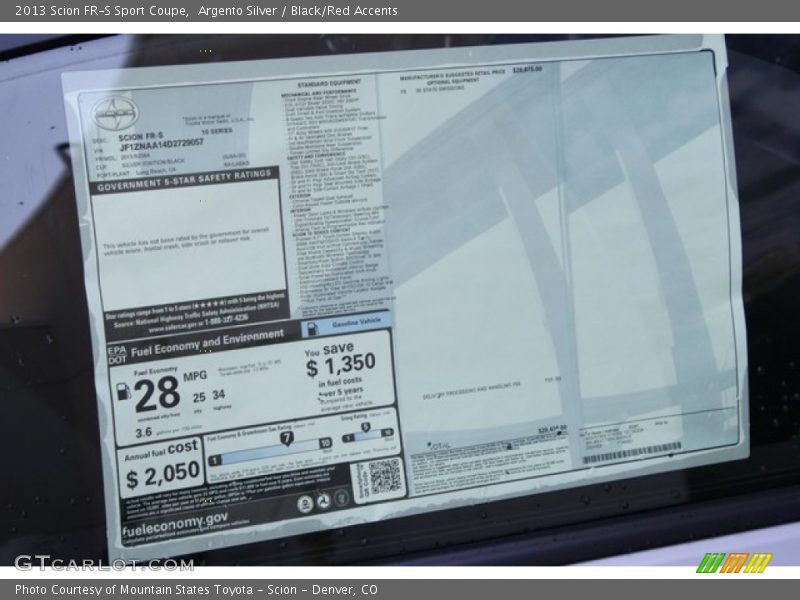  2013 FR-S Sport Coupe Window Sticker