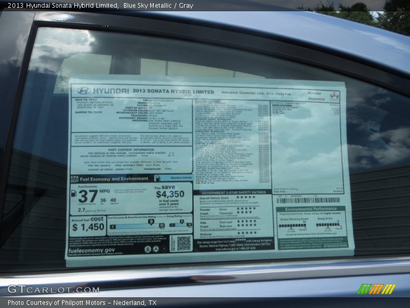 Blue Sky Metallic / Gray 2013 Hyundai Sonata Hybrid Limited
