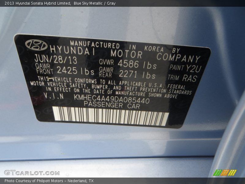 Blue Sky Metallic / Gray 2013 Hyundai Sonata Hybrid Limited