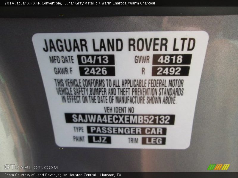 2014 XK XKR Convertible Lunar Grey Metallic Color Code LJZ