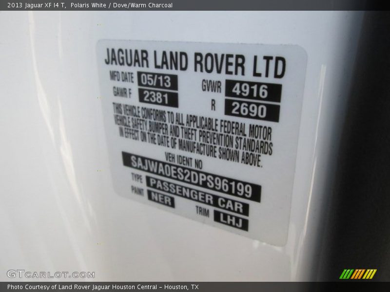 Polaris White / Dove/Warm Charcoal 2013 Jaguar XF I4 T