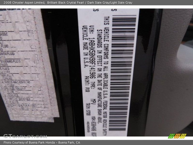 Brilliant Black Crystal Pearl / Dark Slate Gray/Light Slate Gray 2008 Chrysler Aspen Limited