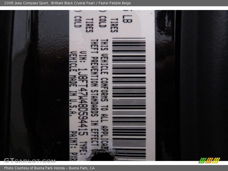 Brilliant Black Crystal Pearl / Pastel Pebble Beige 2008 Jeep Compass Sport