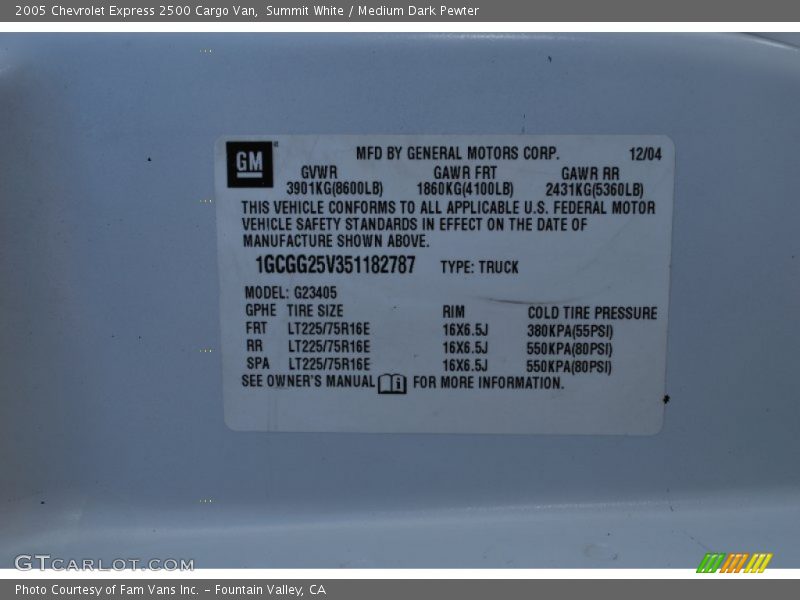 Summit White / Medium Dark Pewter 2005 Chevrolet Express 2500 Cargo Van