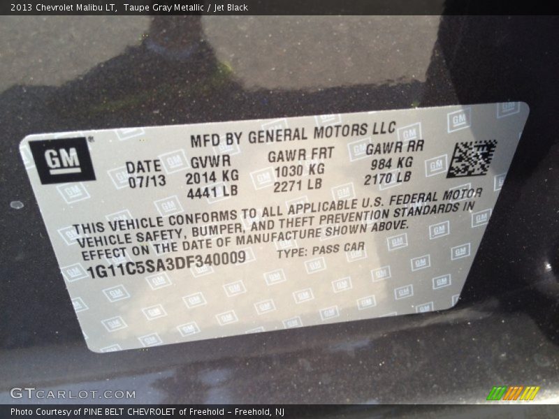 Taupe Gray Metallic / Jet Black 2013 Chevrolet Malibu LT