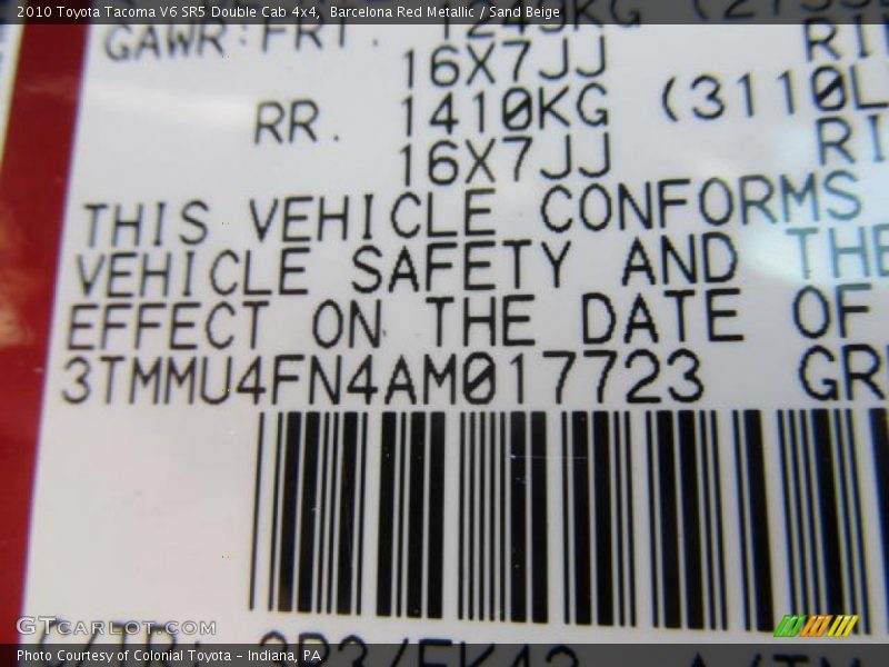 Barcelona Red Metallic / Sand Beige 2010 Toyota Tacoma V6 SR5 Double Cab 4x4