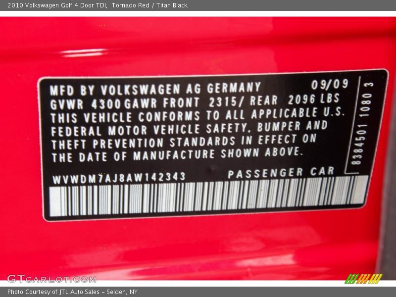 Tornado Red / Titan Black 2010 Volkswagen Golf 4 Door TDI