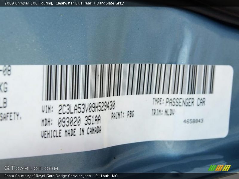 2009 300 Touring Clearwater Blue Pearl Color Code PBG