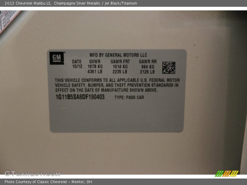Champagne Silver Metallic / Jet Black/Titanium 2013 Chevrolet Malibu LS