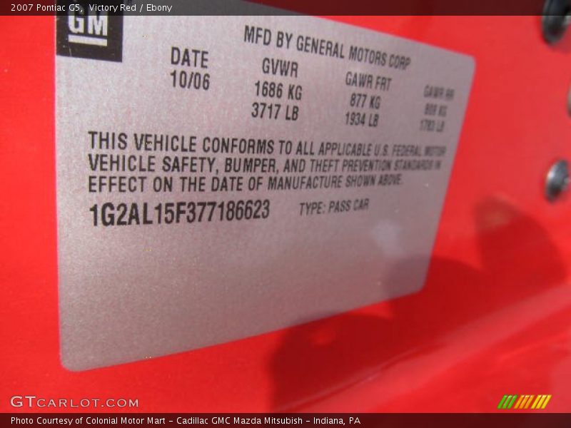 Victory Red / Ebony 2007 Pontiac G5