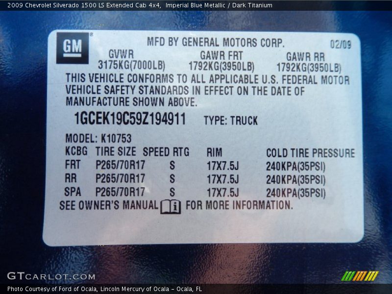 Imperial Blue Metallic / Dark Titanium 2009 Chevrolet Silverado 1500 LS Extended Cab 4x4
