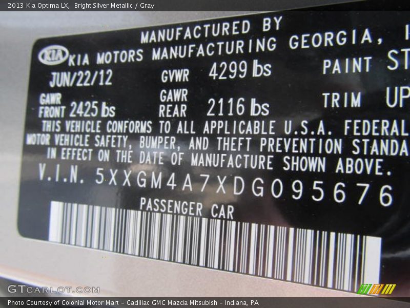 Bright Silver Metallic / Gray 2013 Kia Optima LX