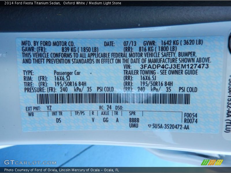 Oxford White / Medium Light Stone 2014 Ford Fiesta Titanium Sedan