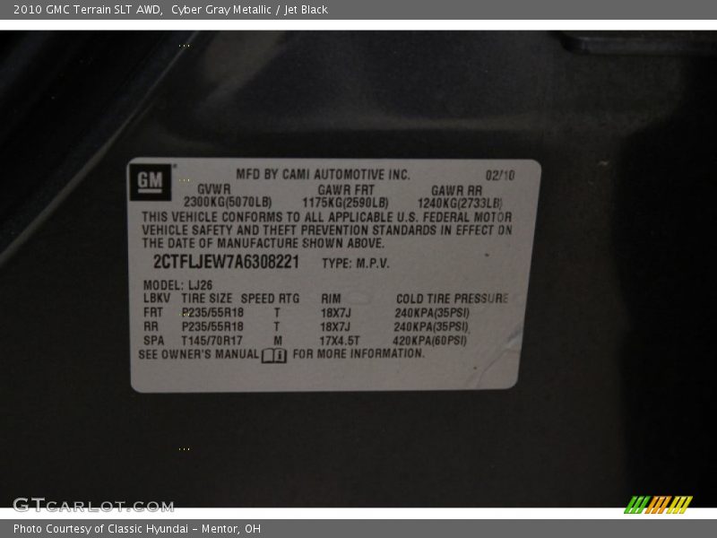 Cyber Gray Metallic / Jet Black 2010 GMC Terrain SLT AWD