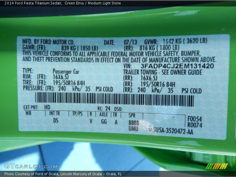2014 Fiesta Titanium Sedan Green Envy Color Code HD