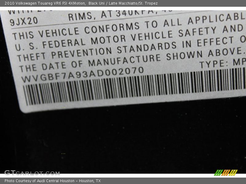 Black Uni / Latte Macchiatto/St. Tropez 2010 Volkswagen Touareg VR6 FSI 4XMotion