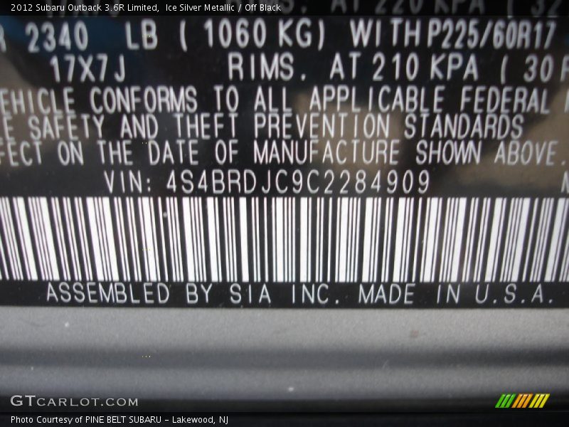 Ice Silver Metallic / Off Black 2012 Subaru Outback 3.6R Limited