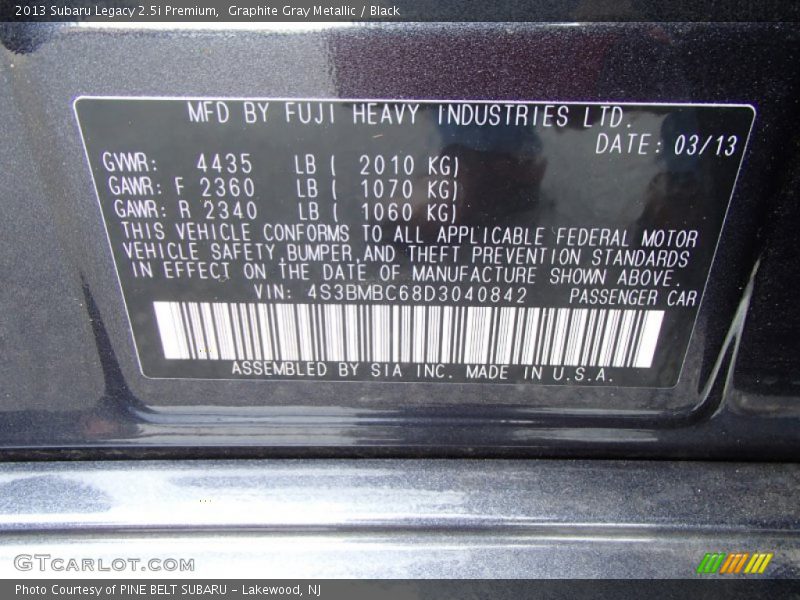 Graphite Gray Metallic / Black 2013 Subaru Legacy 2.5i Premium