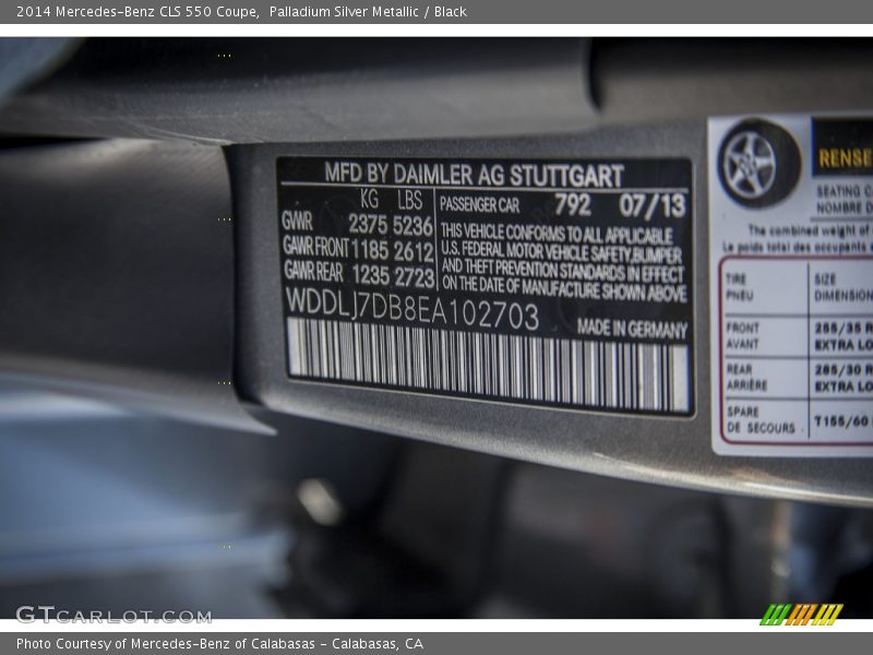 Palladium Silver Metallic / Black 2014 Mercedes-Benz CLS 550 Coupe