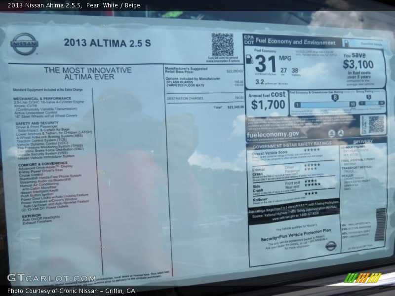 Pearl White / Beige 2013 Nissan Altima 2.5 S