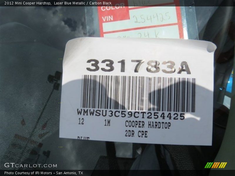 Laser Blue Metallic / Carbon Black 2012 Mini Cooper Hardtop