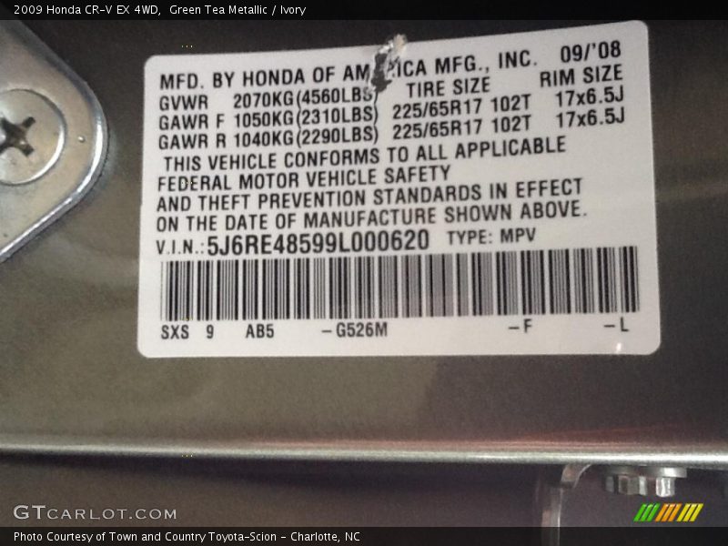 Green Tea Metallic / Ivory 2009 Honda CR-V EX 4WD