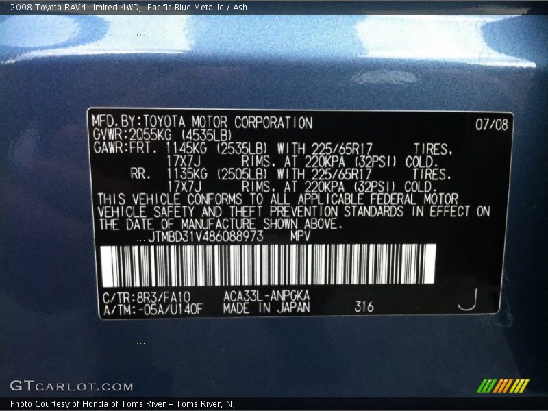 Pacific Blue Metallic / Ash 2008 Toyota RAV4 Limited 4WD