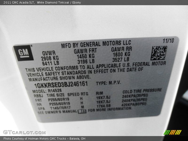 White Diamond Tintcoat / Ebony 2011 GMC Acadia SLT