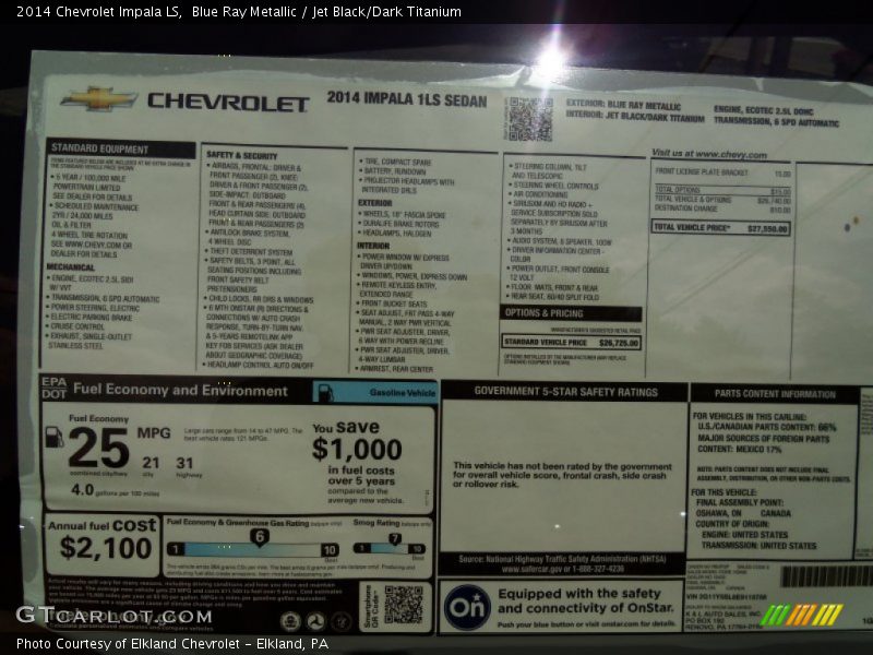 Blue Ray Metallic / Jet Black/Dark Titanium 2014 Chevrolet Impala LS