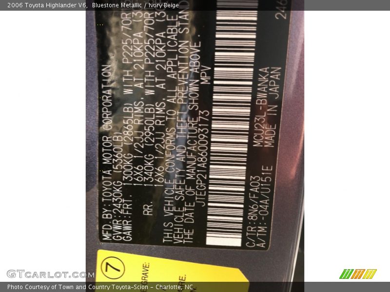 Bluestone Metallic / Ivory Beige 2006 Toyota Highlander V6