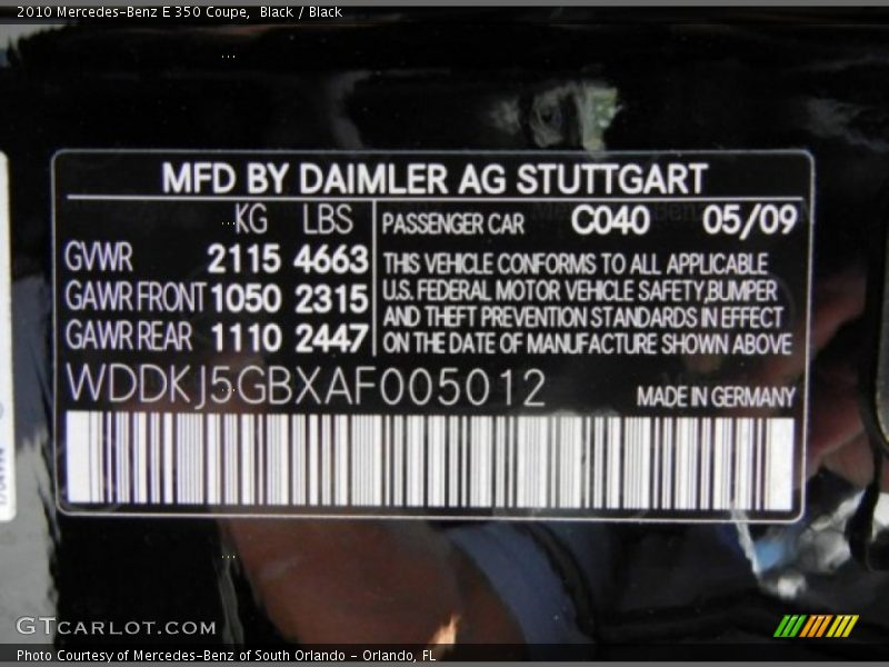 Black / Black 2010 Mercedes-Benz E 350 Coupe