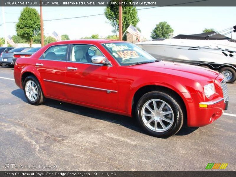 Inferno Red Crystal Pearl / Dark Khaki/Light Graystone 2009 Chrysler 300 C HEMI AWD