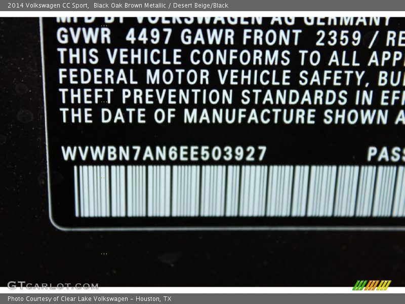 Black Oak Brown Metallic / Desert Beige/Black 2014 Volkswagen CC Sport