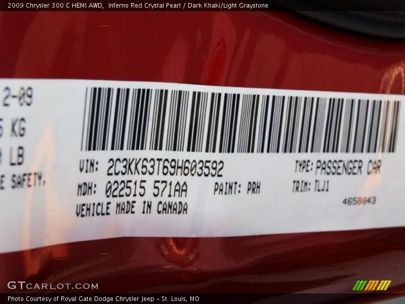 2009 300 C HEMI AWD Inferno Red Crystal Pearl Color Code PRH