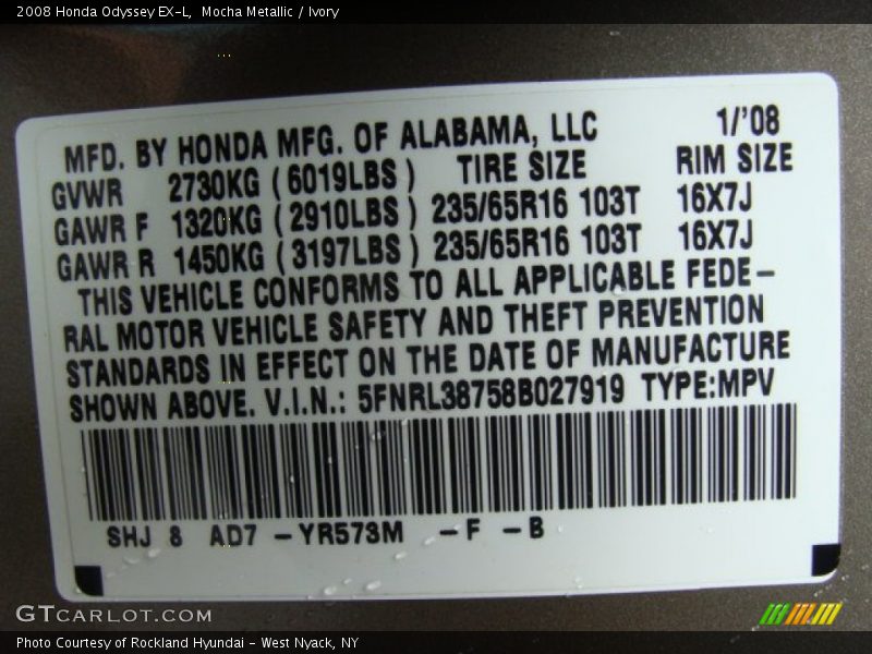 Mocha Metallic / Ivory 2008 Honda Odyssey EX-L