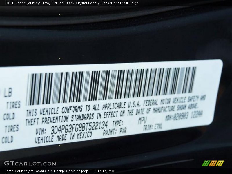 Brilliant Black Crystal Pearl / Black/Light Frost Beige 2011 Dodge Journey Crew