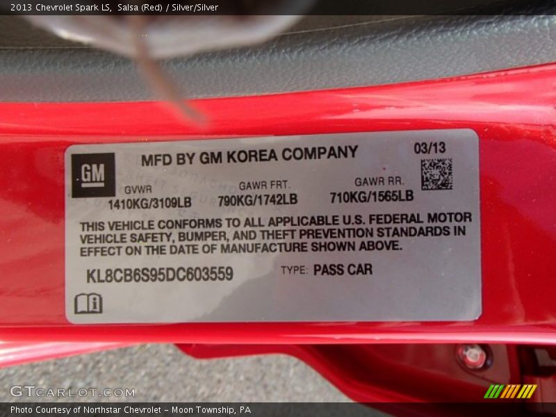 Salsa (Red) / Silver/Silver 2013 Chevrolet Spark LS