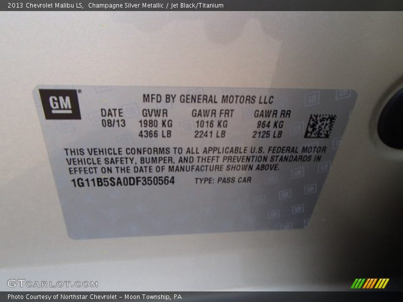 Champagne Silver Metallic / Jet Black/Titanium 2013 Chevrolet Malibu LS