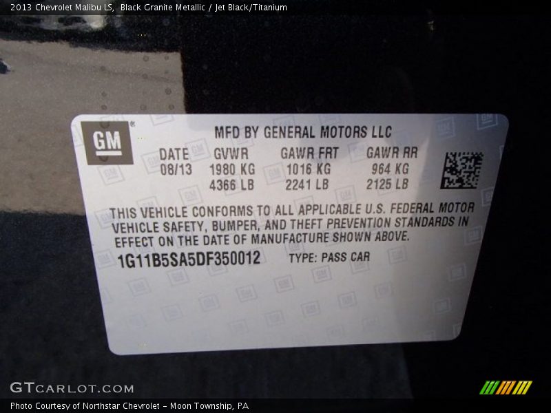 Black Granite Metallic / Jet Black/Titanium 2013 Chevrolet Malibu LS