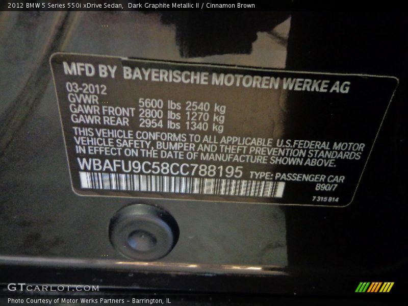 Dark Graphite Metallic II / Cinnamon Brown 2012 BMW 5 Series 550i xDrive Sedan