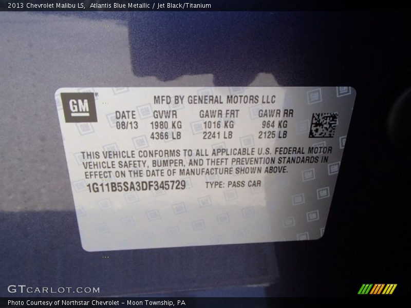 Atlantis Blue Metallic / Jet Black/Titanium 2013 Chevrolet Malibu LS