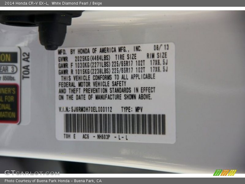 White Diamond Pearl / Beige 2014 Honda CR-V EX-L
