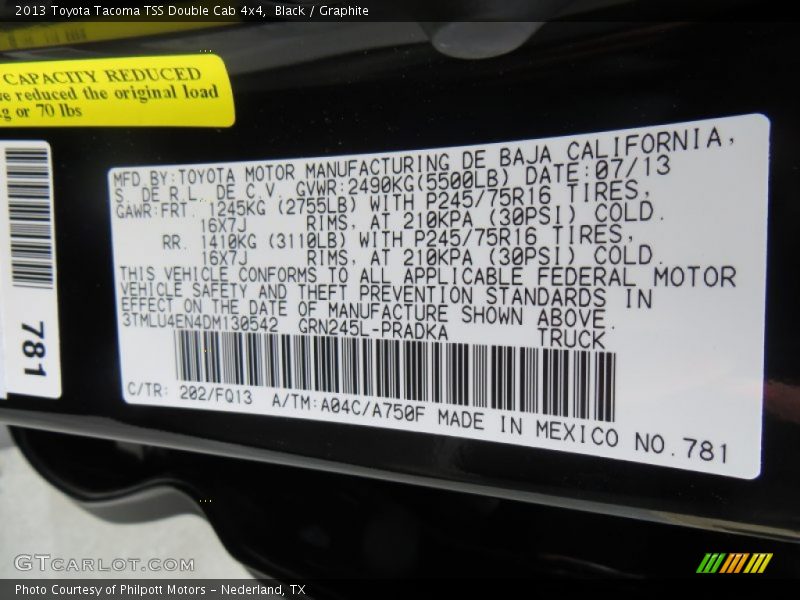 2013 Tacoma TSS Double Cab 4x4 Black Color Code 202