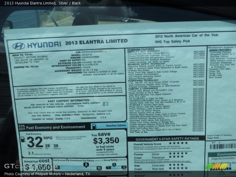 Silver / Black 2013 Hyundai Elantra Limited