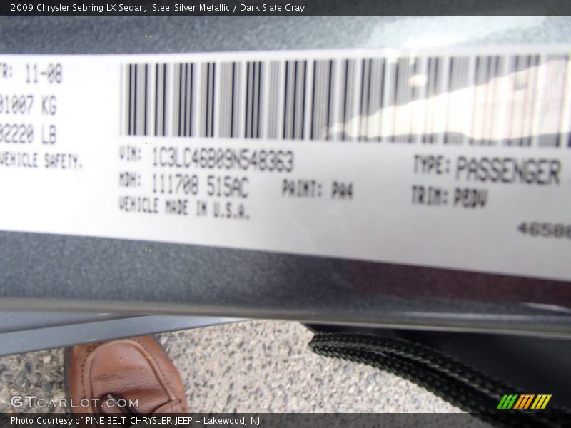 Steel Silver Metallic / Dark Slate Gray 2009 Chrysler Sebring LX Sedan