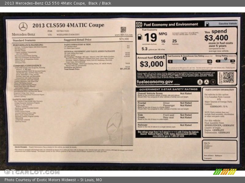  2013 CLS 550 4Matic Coupe Window Sticker