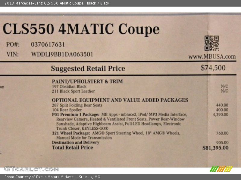  2013 CLS 550 4Matic Coupe Window Sticker